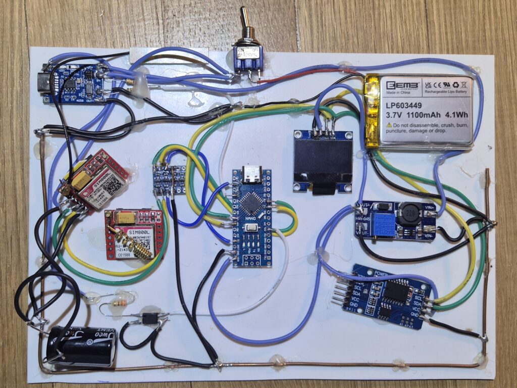 The real prototype, built on perfboard before its final home in the enclosure. It's not perfect — and it's right that it shows.